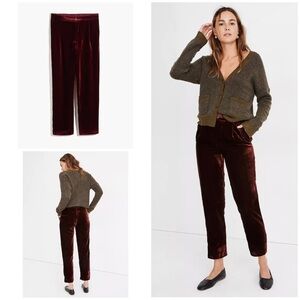 NWT Madewell Burgundy Wine Velvet Tapered Soft Holiday Party Ankle Pants Small‌‍